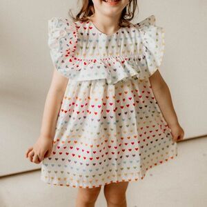 Cuteheads Girls 4T Multicolor Rainbow Hearts Ruffle Collar Shirt Dress White